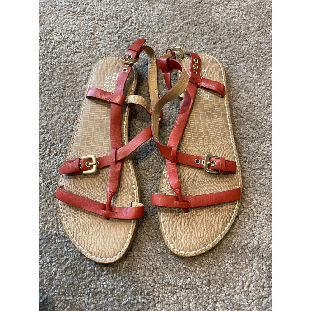 Franco Sarto Journal Red Leather Gladiator Flat Sandals Womens 7.5 M L-JOURNAL